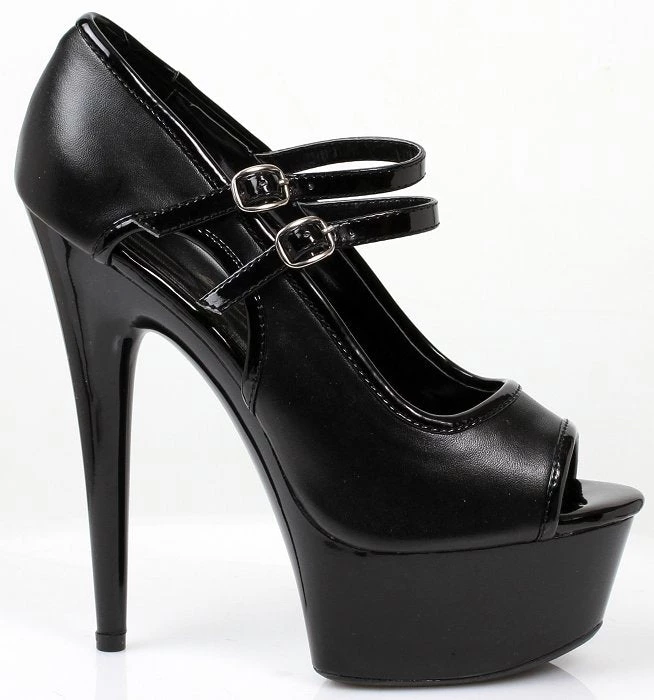 Ellie Shoes 6"Heel Double Strap And Peep Toe Platform (ES609-Jet) Shop By Brand 4 Ellie Shoes 6"Heel Double Strap And Peep Toe Platform (ES609-Jet) Shop By Brand