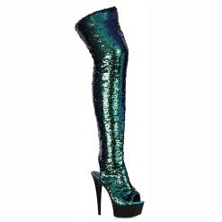 Ellie Shoes Glitter & Rhinestone Heels 7" Peeptoe Thigh High Sequined Boots (ES709-RUBY)