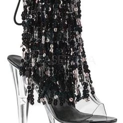 Pleaser Shoes 7" Heel Open Toe Sequins Fringe Ankle Boot (ADORE-1017SQF)