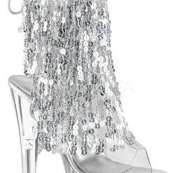 Pleaser Shoes 7" Heel Open Toe Sequins Fringe Ankle Boot (ADORE-1017SQF)
