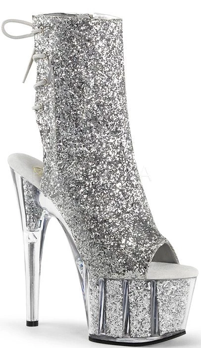 Pleaser Shoes 7" Heel Glitter Open Toe Ankle Boot (ADORE-1018G) 7 Pleaser Shoes 7" Heel Glitter Open Toe Ankle Boot (ADORE-1018G)