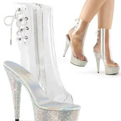 Pleaser Shoes 6" Heel Open Toe Ankle Rhinestone Boot (BEJEWELED-1018DM-6)