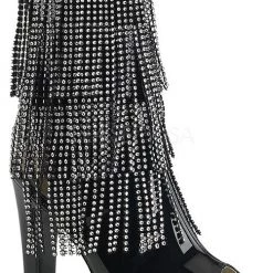 Pink Label By Pleaser Funtasma - Halloween 4" Heel Glitter Fringe Bootie (QUEEN-100)