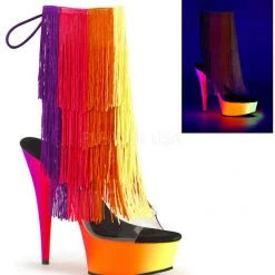 Pleaser Shoes 6" Neon Fringe Ankle Boot (RAINBOW-1017TF-6)