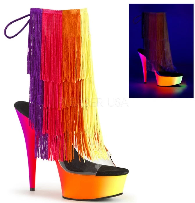 Pleaser Shoes 6" Neon Fringe Ankle Boot (RAINBOW-1017TF-6) 3 Pleaser Shoes 6" Neon Fringe Ankle Boot (RAINBOW-1017TF-6)