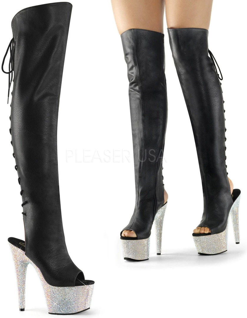 Pleaser Shoes 7" Open Toe Thigh Boot (BEJEWELED-3019DM-7) 4 Pleaser Shoes 7" Open Toe Thigh Boot (BEJEWELED-3019DM-7)