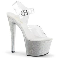 Pleaser Shoes 7" Heel Ankle Strap Sandal Featuring Iridescent Glitter (SKY-308MG)